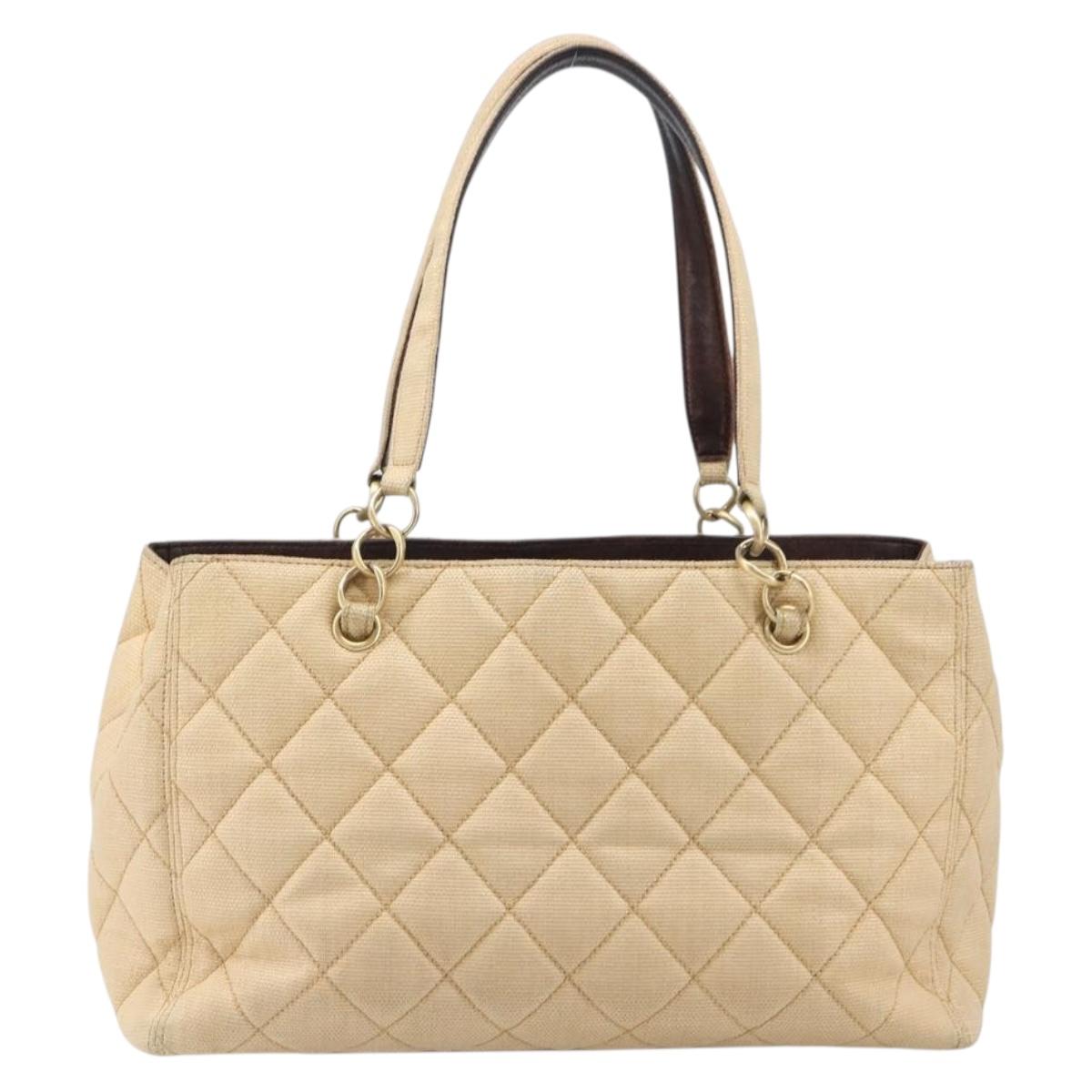 CHANEL Matelasse Tote Bag Raffia Beige Gold CC Auth ka6055A