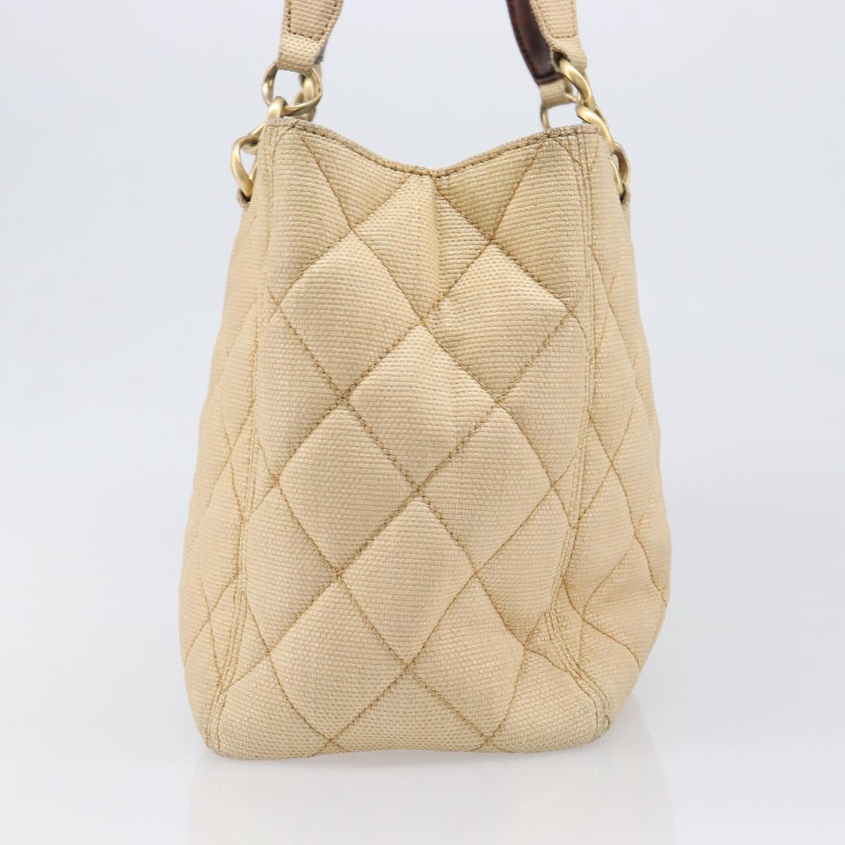 CHANEL Matelasse Tote Bag Raffia Beige Gold CC Auth ka6055A