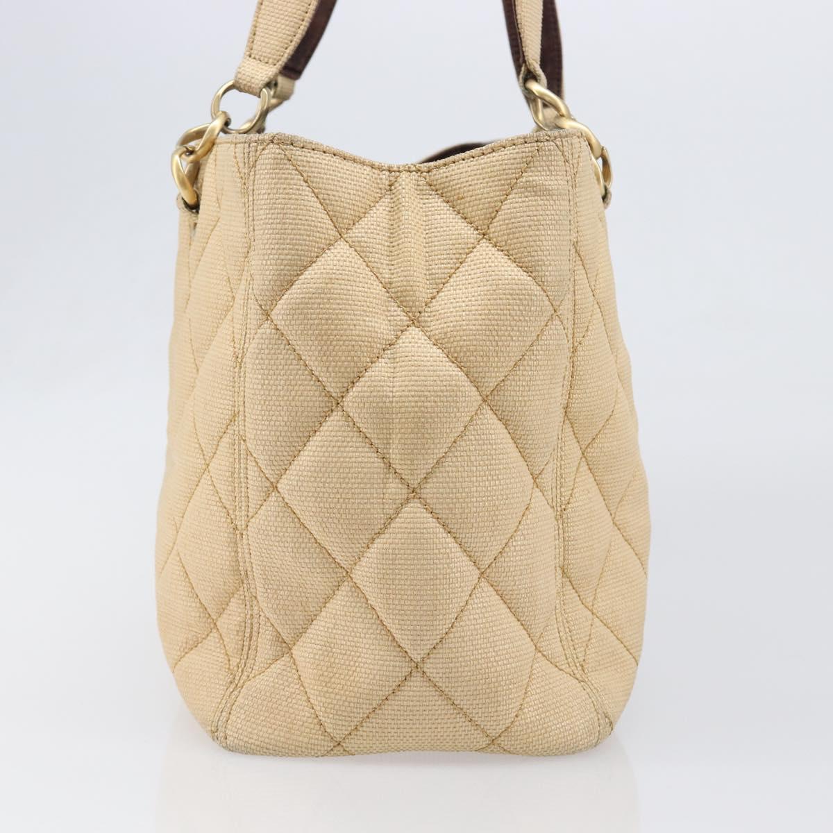 CHANEL Matelasse Tote Bag Raffia Beige Gold CC Auth ka6055A