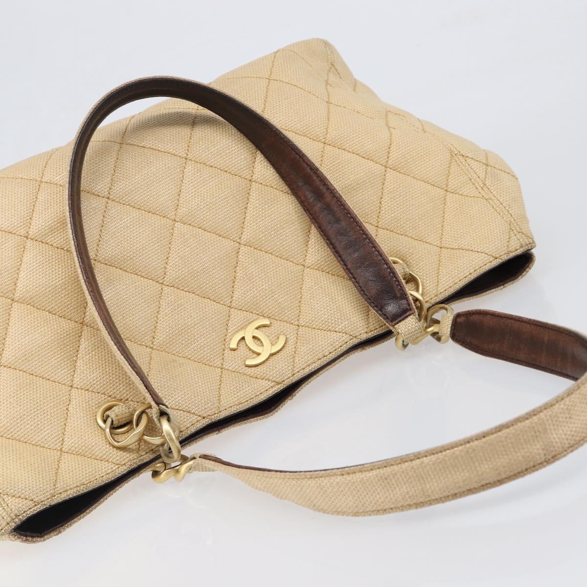 CHANEL Matelasse Tote Bag Raffia Beige Gold CC Auth ka6055A