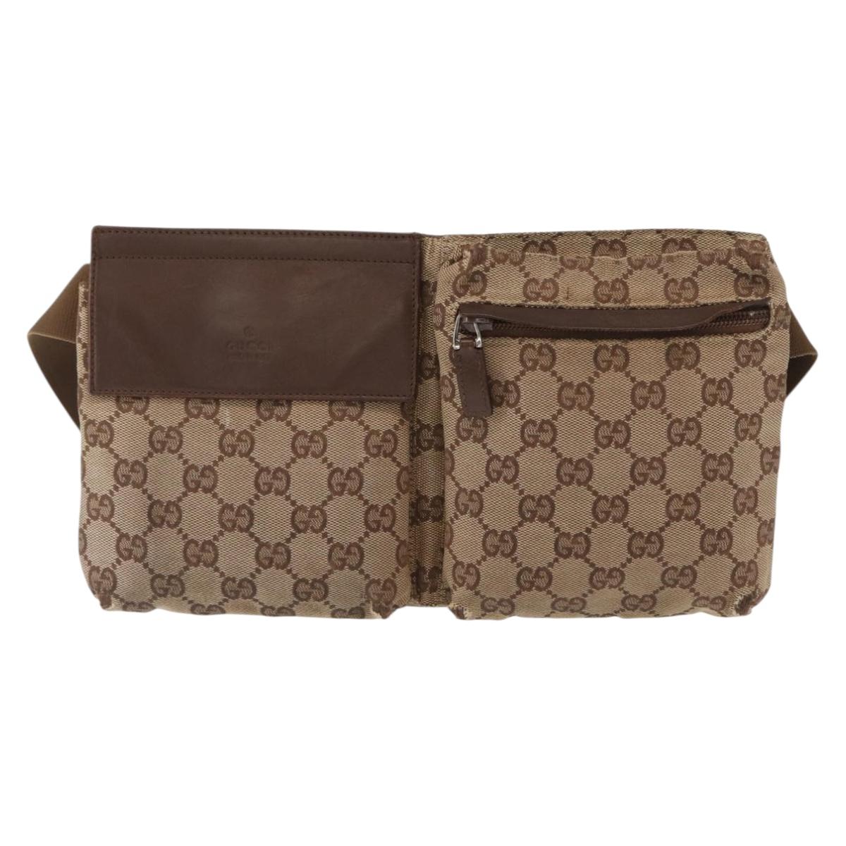 GUCCI GG Canvas Waist Bag Beige Silver 28566 Auth ka606