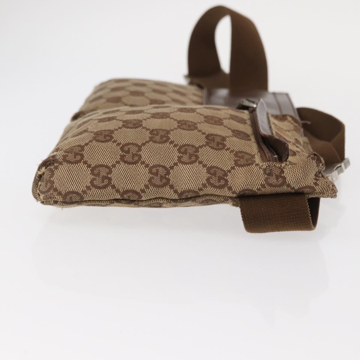 GUCCI GG Canvas Waist Bag Beige Silver 28566 Auth ka606