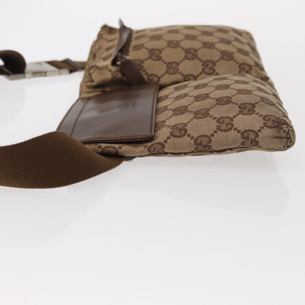 GUCCI GG Canvas Waist Bag Beige Silver 28566 Auth ka606