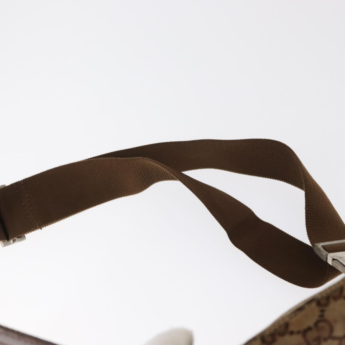 GUCCI GG Canvas Waist Bag Beige Silver 28566 Auth ka606