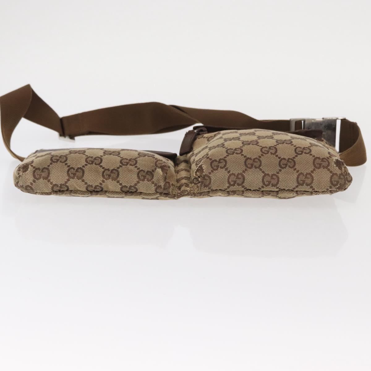 GUCCI GG Canvas Waist Bag Beige Silver 28566 Auth ka606