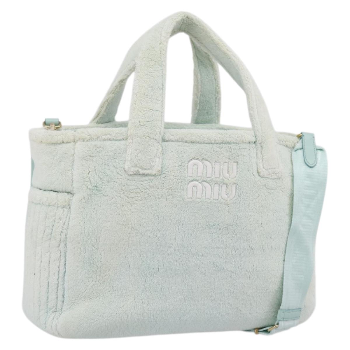 Miu Miu Hand Bag Pile 2way Light Blue Gold Tone Auth ka6060A