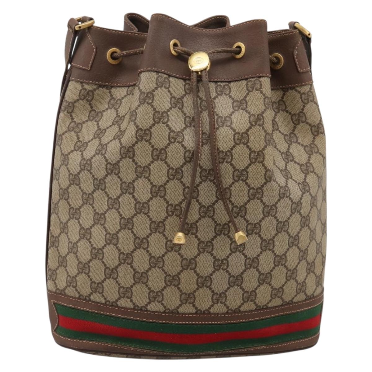 GUCCI GG Supreme Shoulder Bag PVC Beige Gold Tone 164 02 085 Auth ka6061