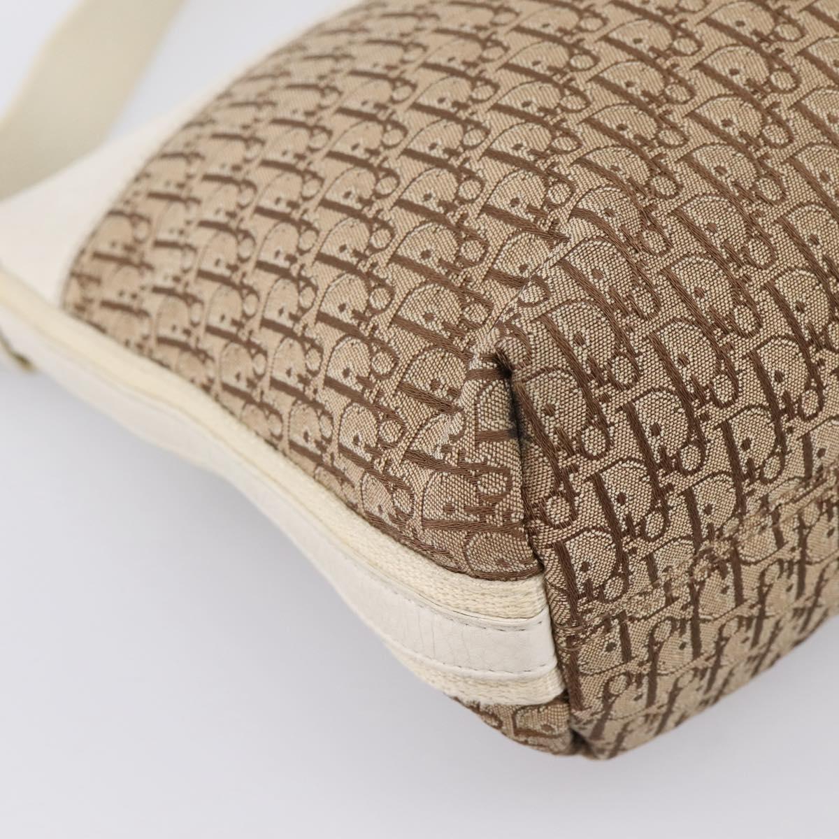 Christian Dior Trotter Canvas Shoulder Bag Beige Silver Auth ka6062A