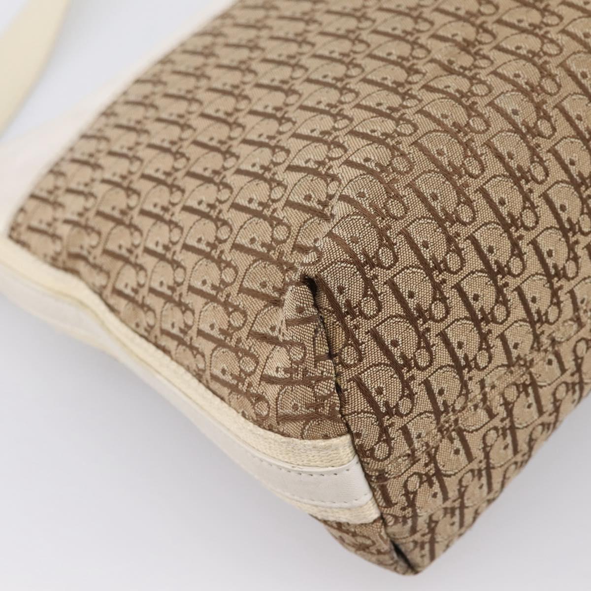Christian Dior Trotter Canvas Shoulder Bag Beige Silver Auth ka6062A
