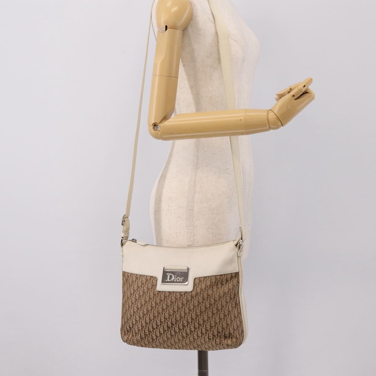 Christian Dior Trotter Canvas Shoulder Bag Beige Silver Auth ka6062A