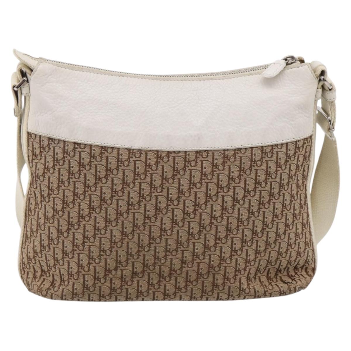 Christian Dior Trotter Canvas Shoulder Bag Beige Silver Auth ka6062A
