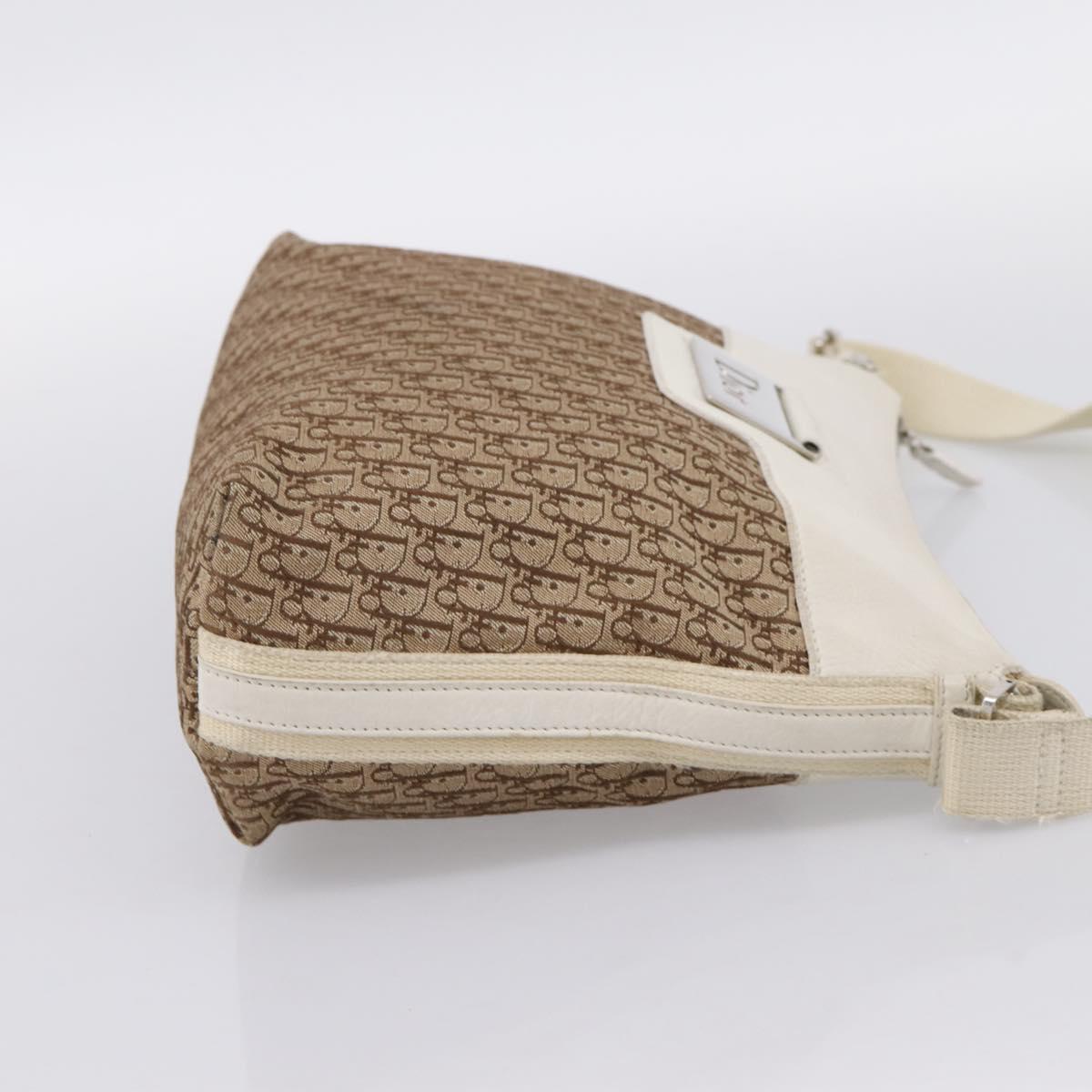 Christian Dior Trotter Canvas Shoulder Bag Beige Silver Auth ka6062A