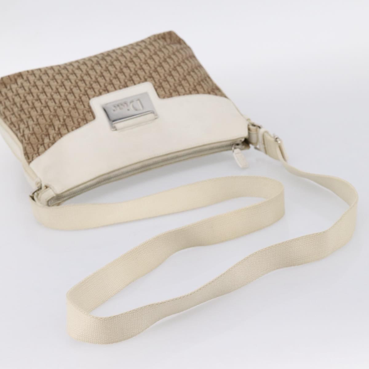 Christian Dior Trotter Canvas Shoulder Bag Beige Silver Auth ka6062A