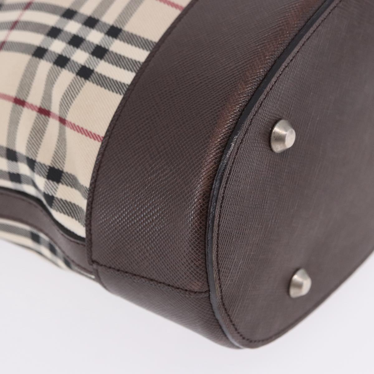BURBERRY Nova Check Tote Bag Canvas Beige Silver Auth ka6063