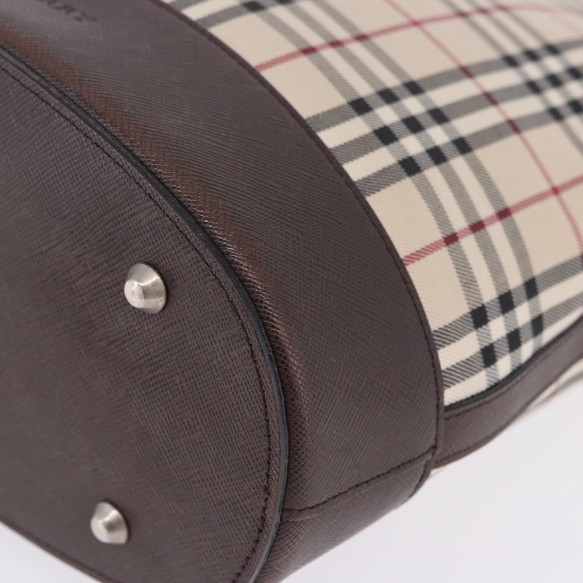 BURBERRY Nova Check Tote Bag Canvas Beige Silver Auth ka6063