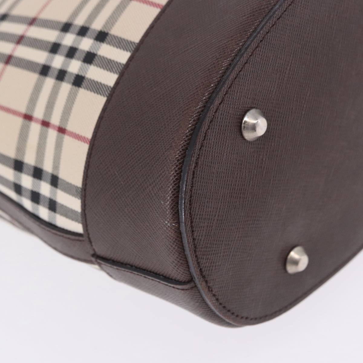 BURBERRY Nova Check Tote Bag Canvas Beige Silver Auth ka6063