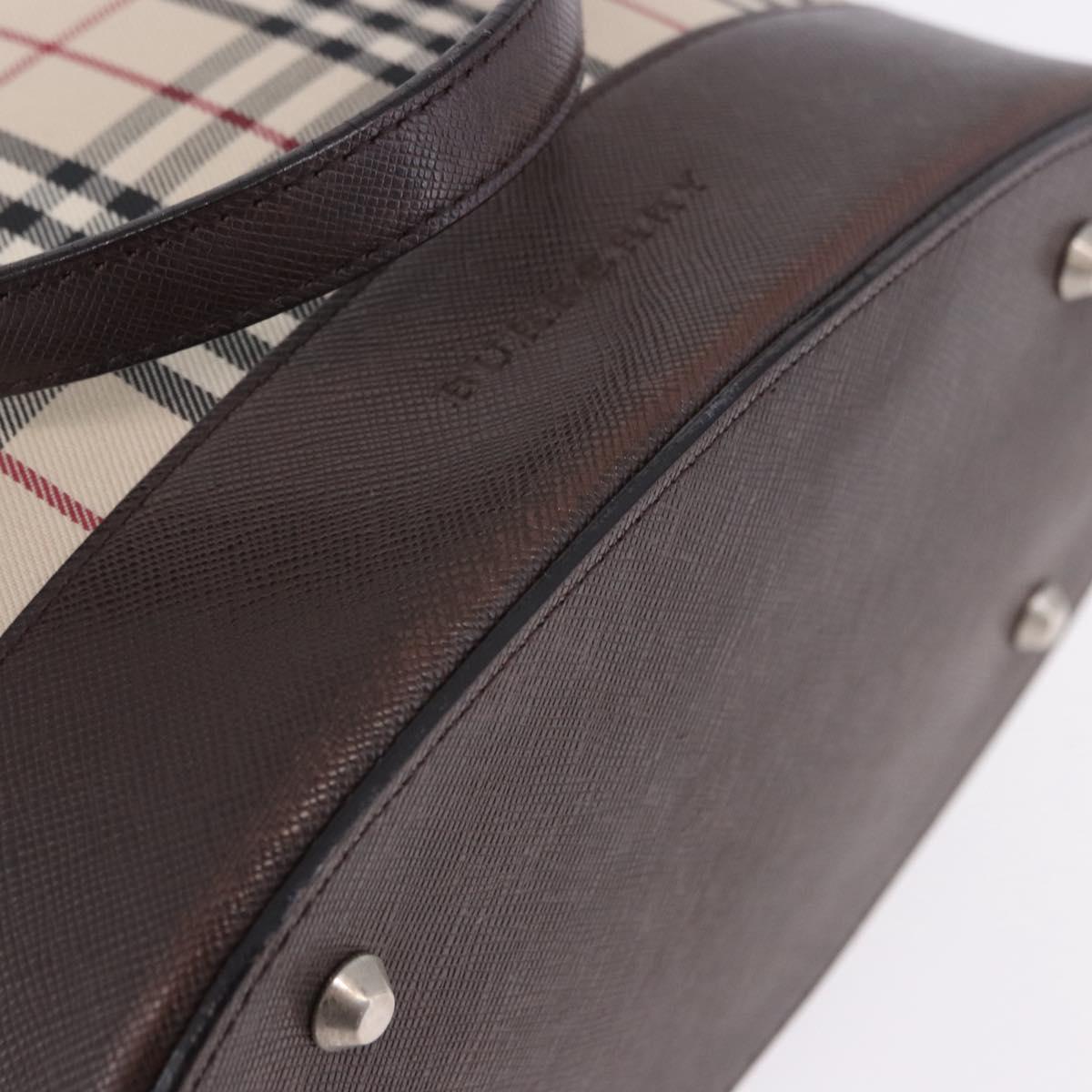 BURBERRY Nova Check Tote Bag Canvas Beige Silver Auth ka6063