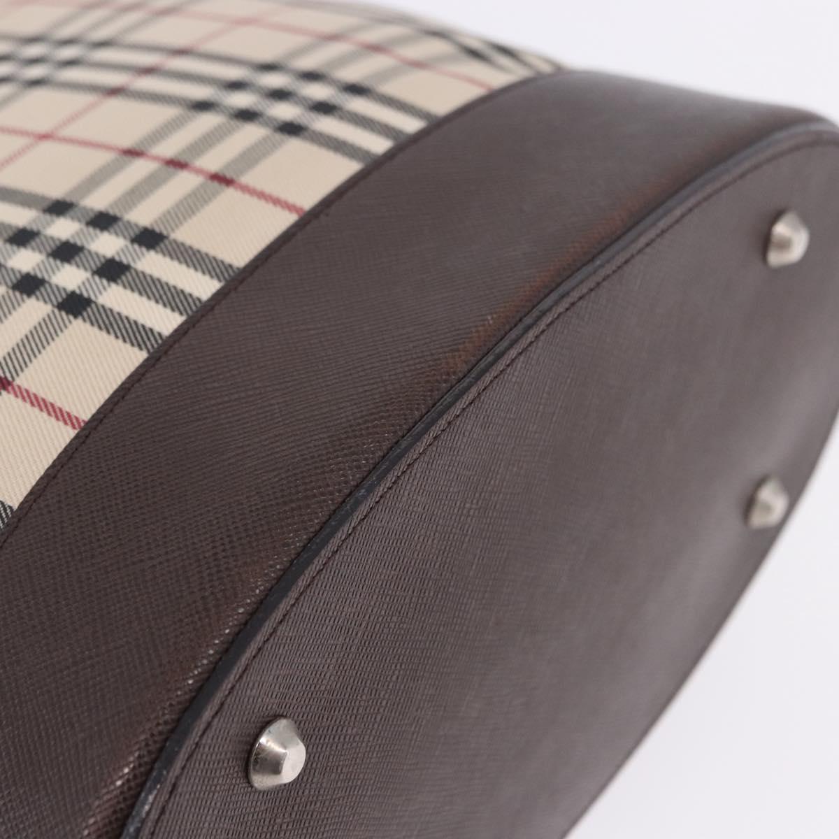 BURBERRY Nova Check Tote Bag Canvas Beige Silver Auth ka6063