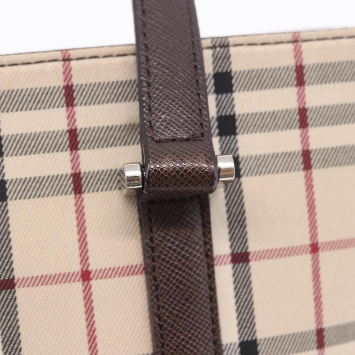 BURBERRY Nova Check Tote Bag Canvas Beige Silver Auth ka6063