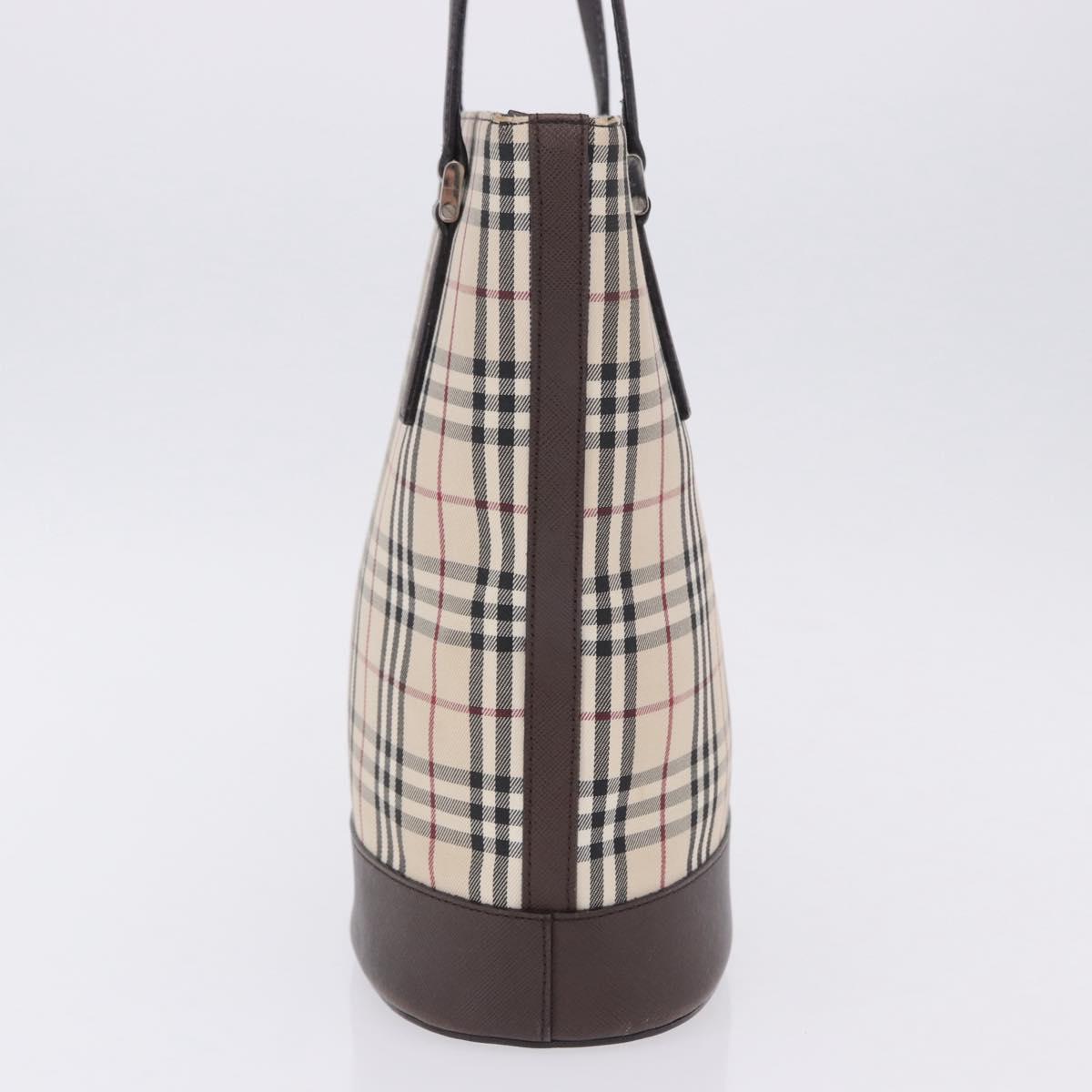 BURBERRY Nova Check Tote Bag Canvas Beige Silver Auth ka6063