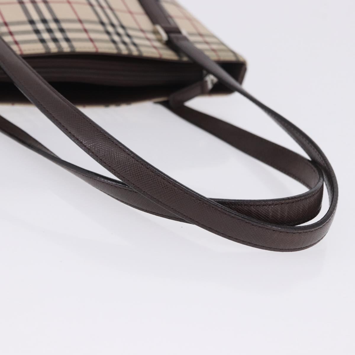 BURBERRY Nova Check Tote Bag Canvas Beige Silver Auth ka6063