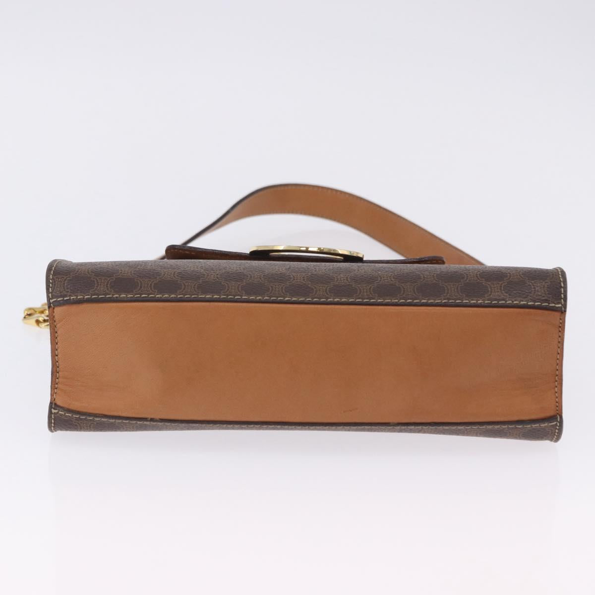CELINE Macadam Chain Shoulder Bag PVC Leather Brown Gold Auth ka6066