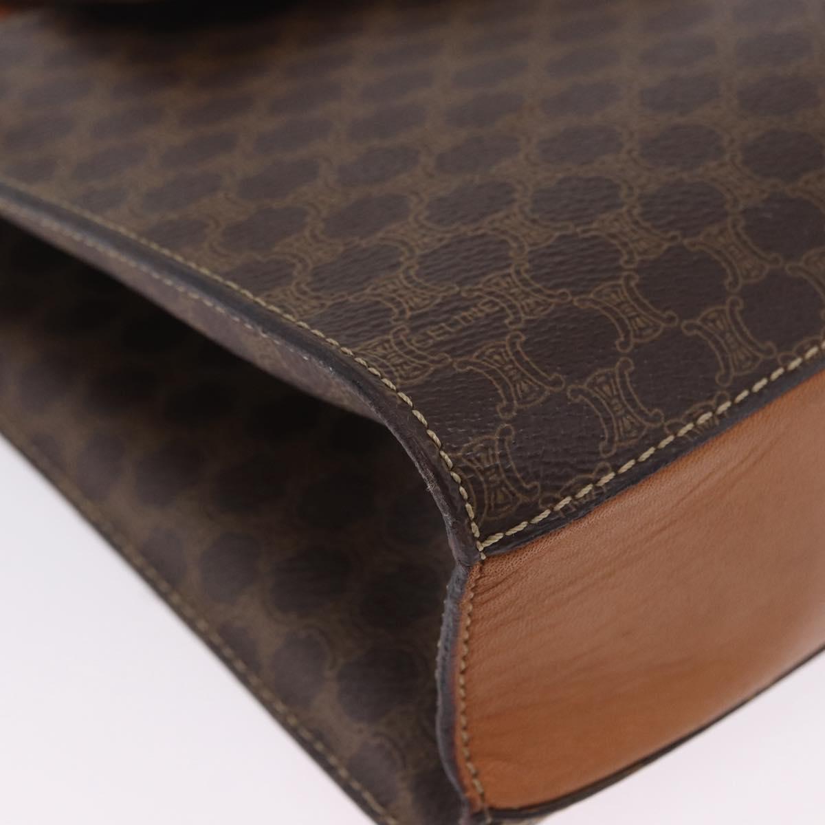 CELINE Macadam Chain Shoulder Bag PVC Leather Brown Gold Auth ka6066