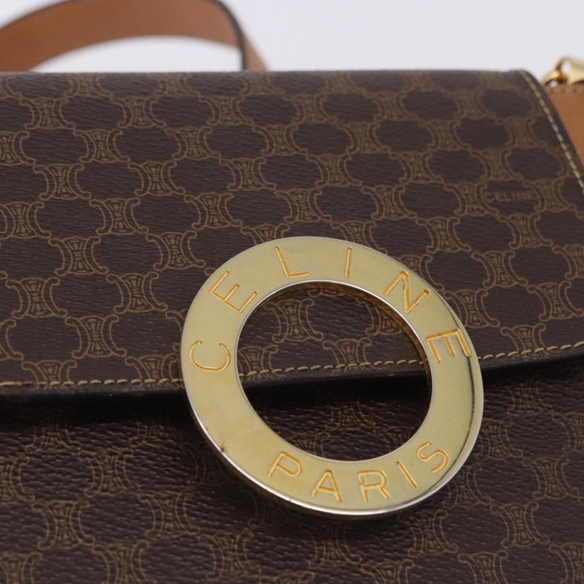 CELINE Macadam Chain Shoulder Bag PVC Leather Brown Gold Auth ka6066