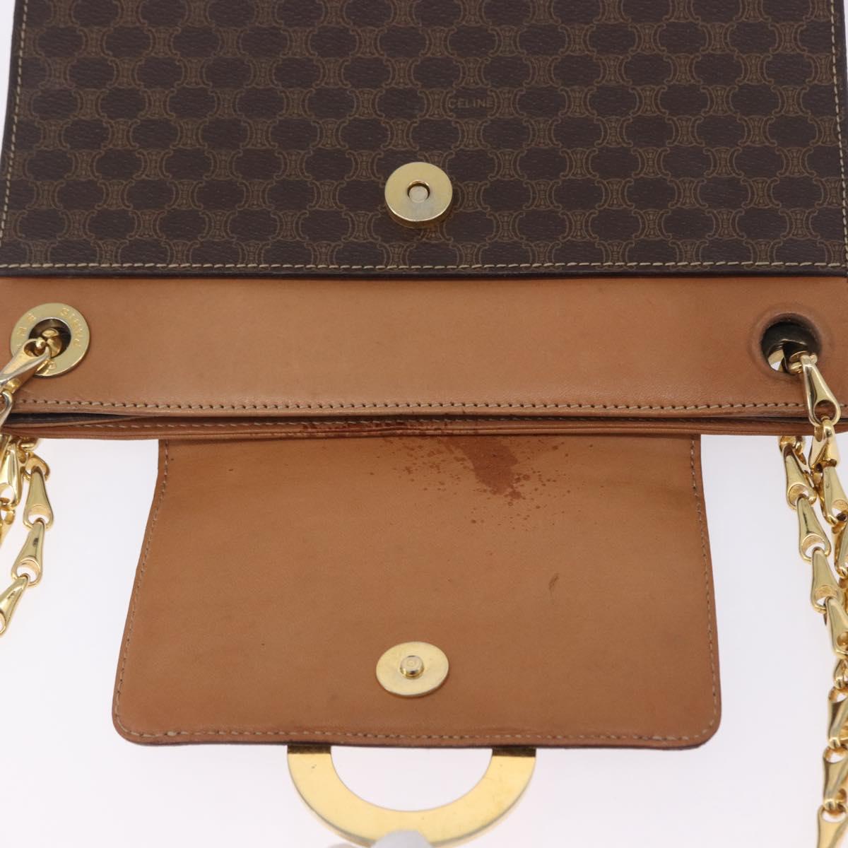 CELINE Macadam Chain Shoulder Bag PVC Leather Brown Gold Auth ka6066