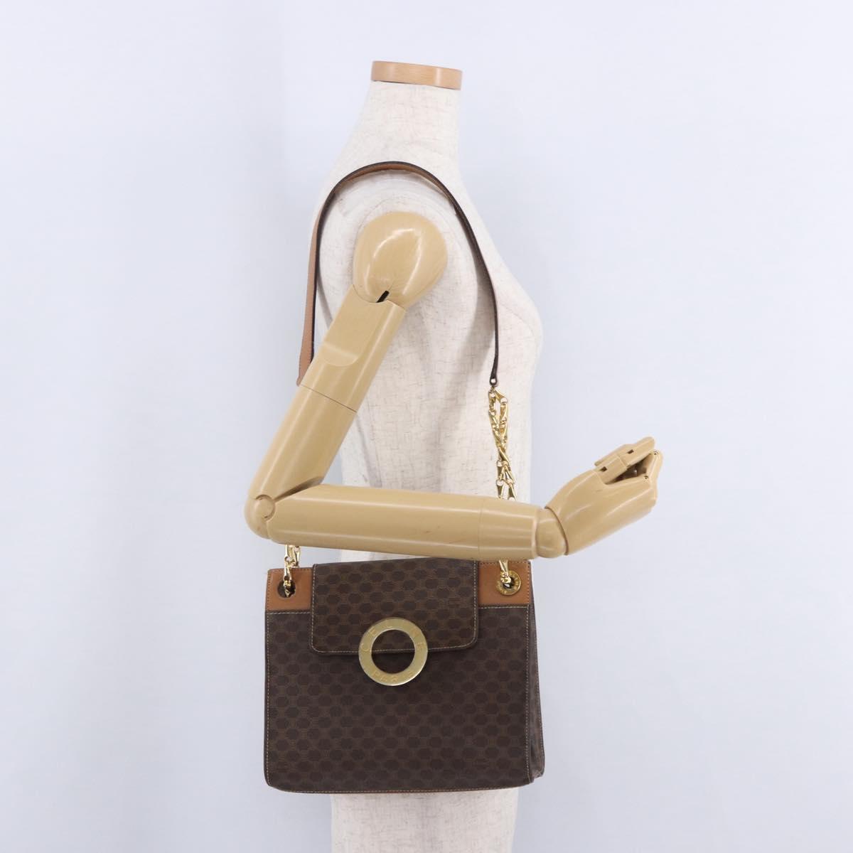 CELINE Macadam Chain Shoulder Bag PVC Leather Brown Gold Auth ka6066