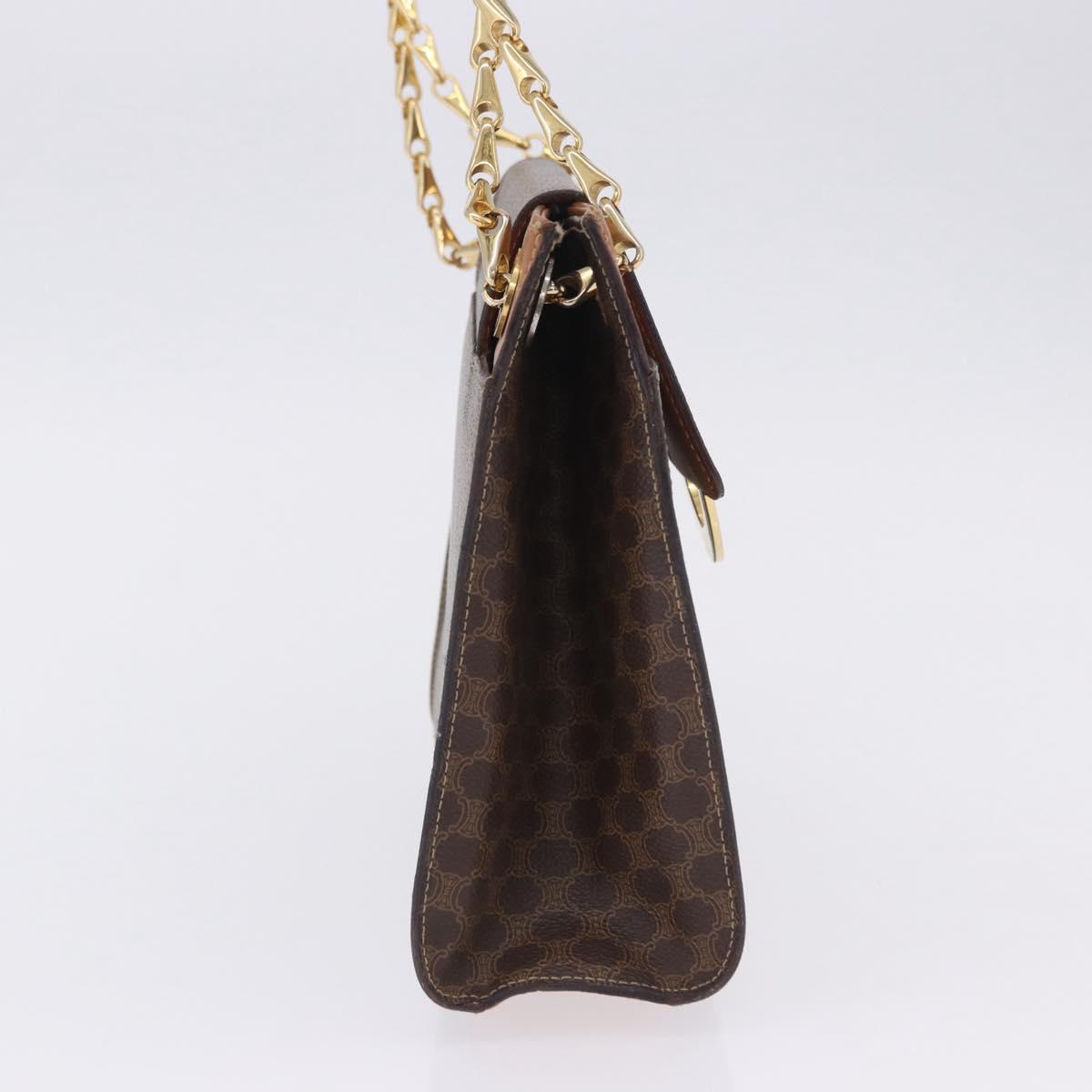 CELINE Macadam Chain Shoulder Bag PVC Leather Brown Gold Auth ka6066