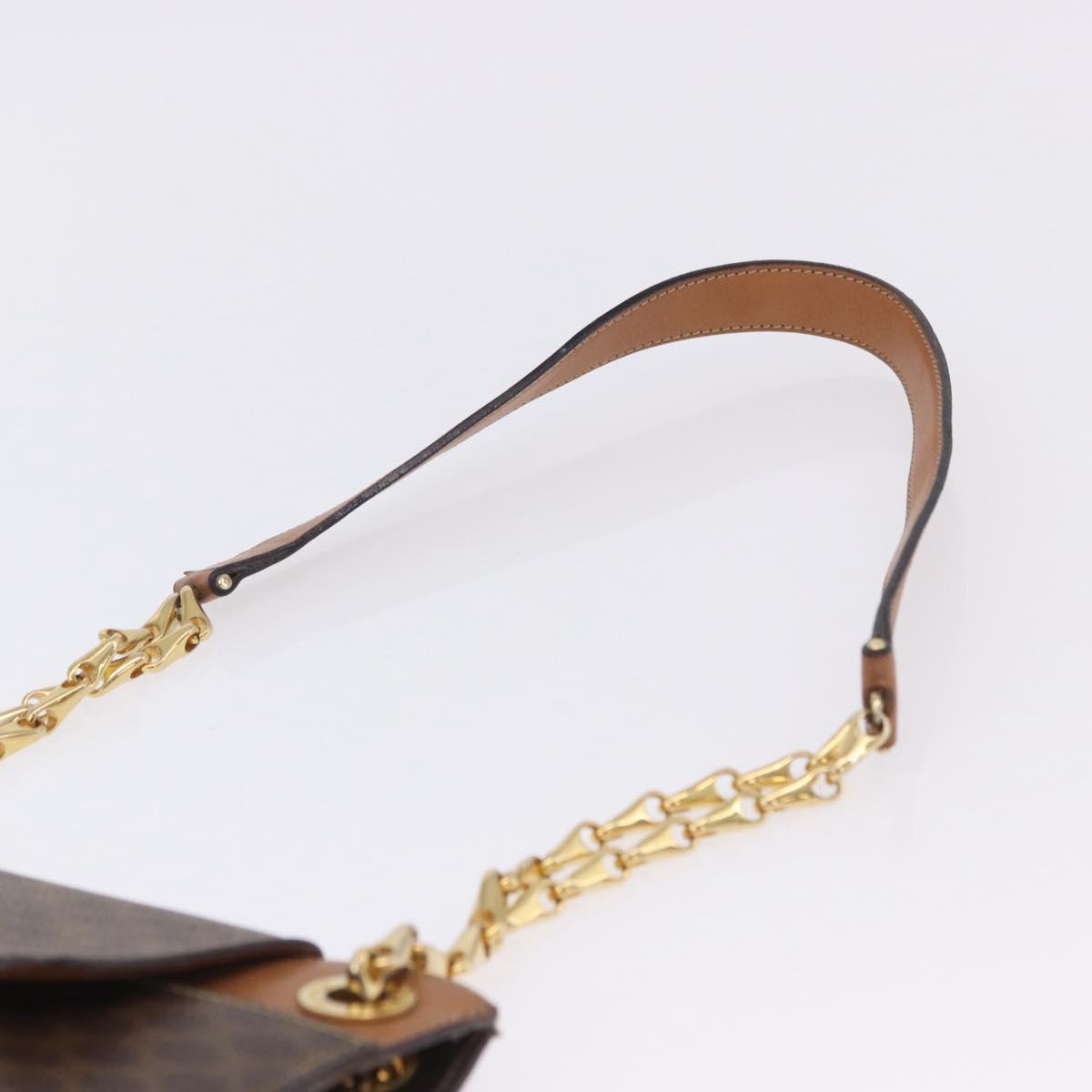 CELINE Macadam Chain Shoulder Bag PVC Leather Brown Gold Auth ka6066