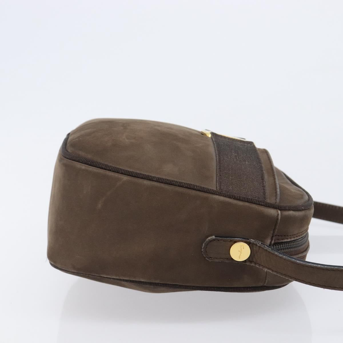 Salvatore Ferragamo Vala Shoulder Bag Suede Brown Gold Tone Auth ka6067