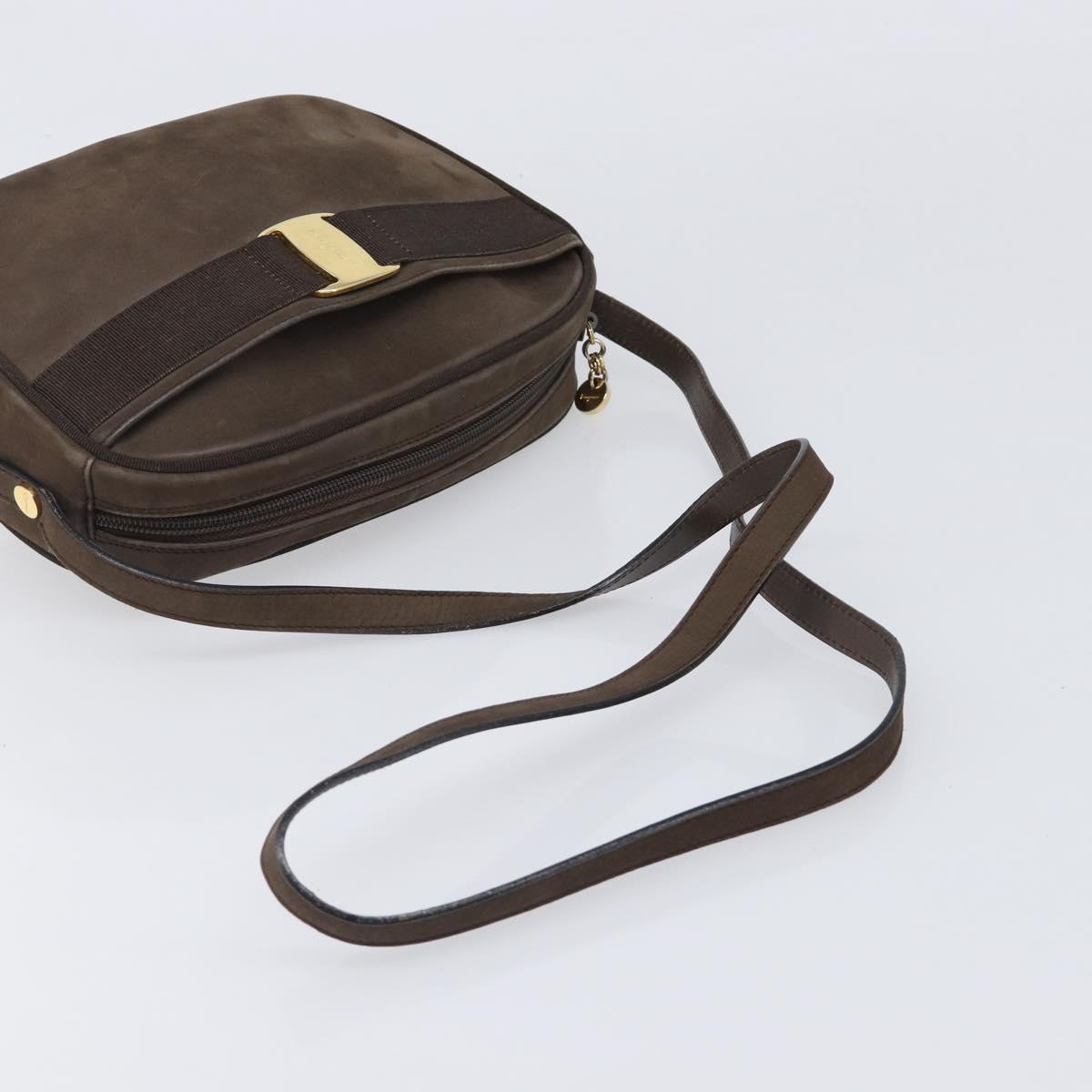 Salvatore Ferragamo Vala Shoulder Bag Suede Brown Gold Tone Auth ka6067