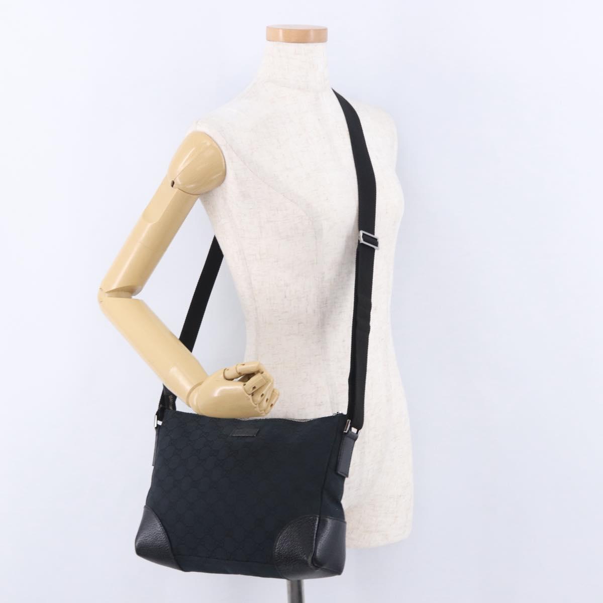 GUCCI GG Canvas Shoulder Bag Black Silver 114273 Auth ka6068
