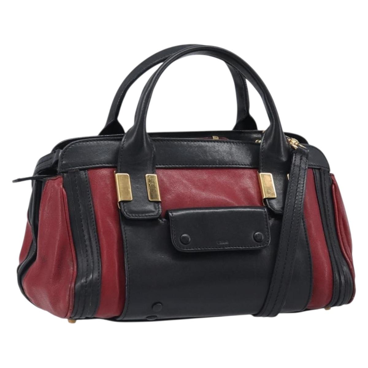 Chloe Alice Hand Bag Leather 2way Red Gold Tone Auth ka6070