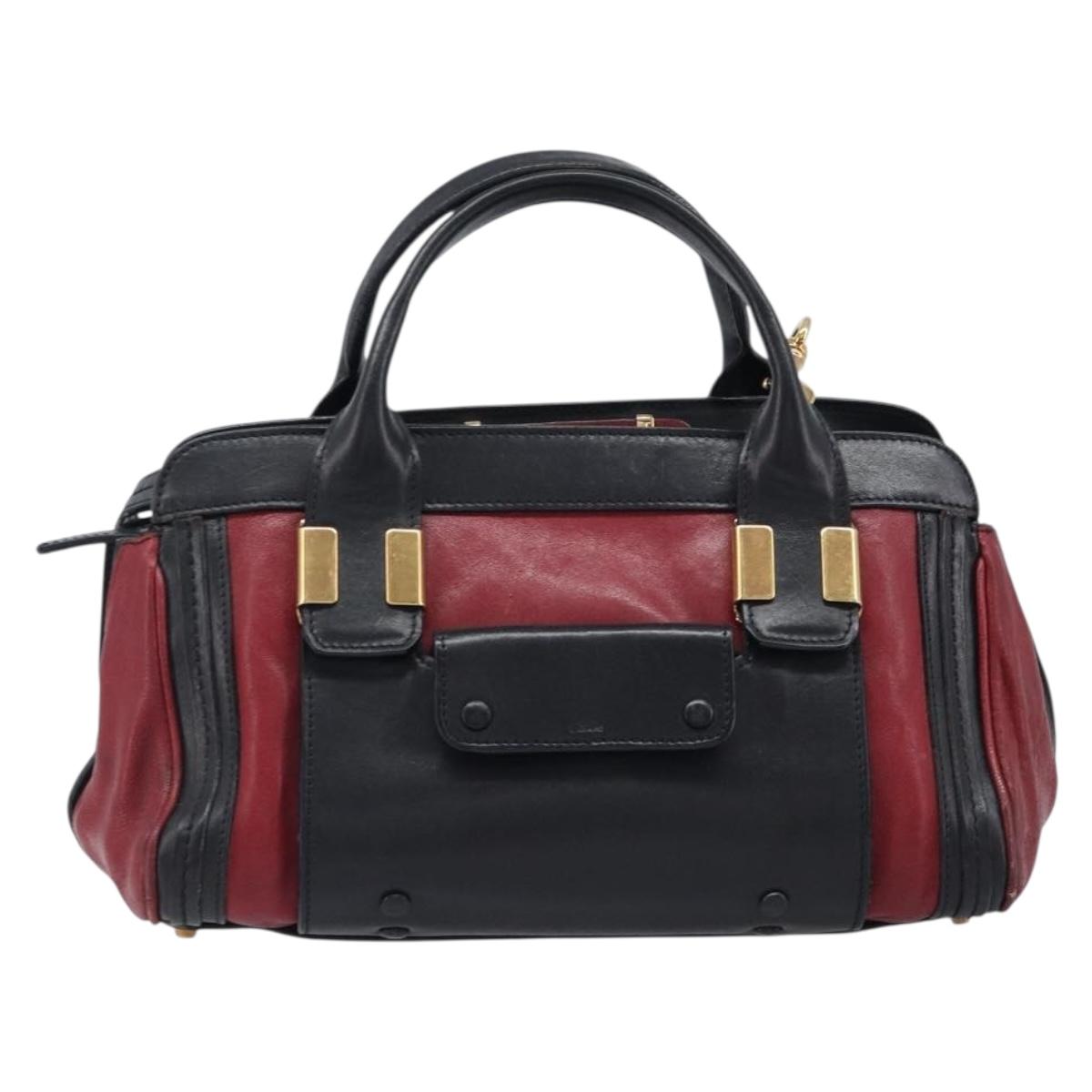 Chloe Alice Hand Bag Leather 2way Red Gold Tone Auth ka6070