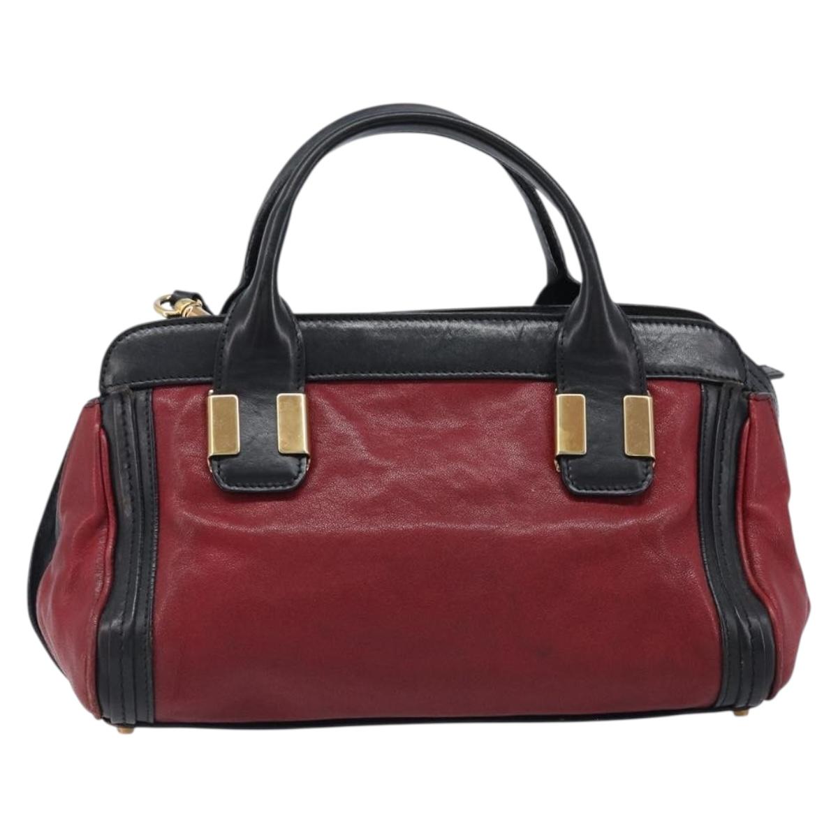 Chloe Alice Hand Bag Leather 2way Red Gold Tone Auth ka6070