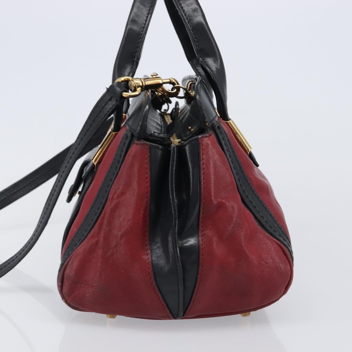 Chloe Alice Hand Bag Leather 2way Red Gold Tone Auth ka6070