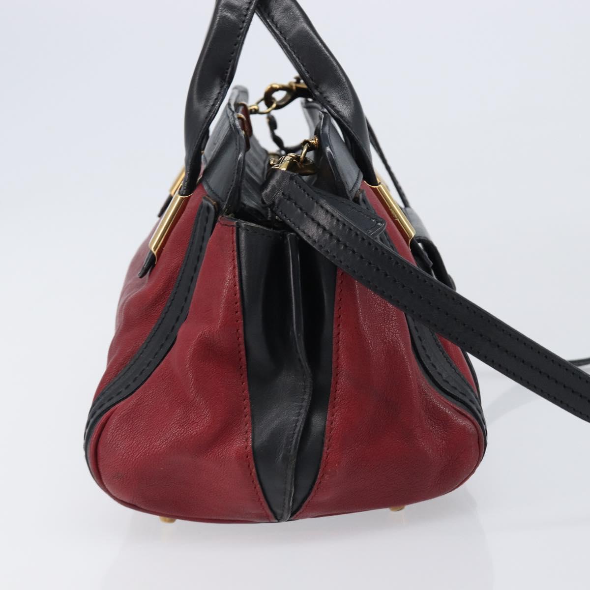 Chloe Alice Hand Bag Leather 2way Red Gold Tone Auth ka6070