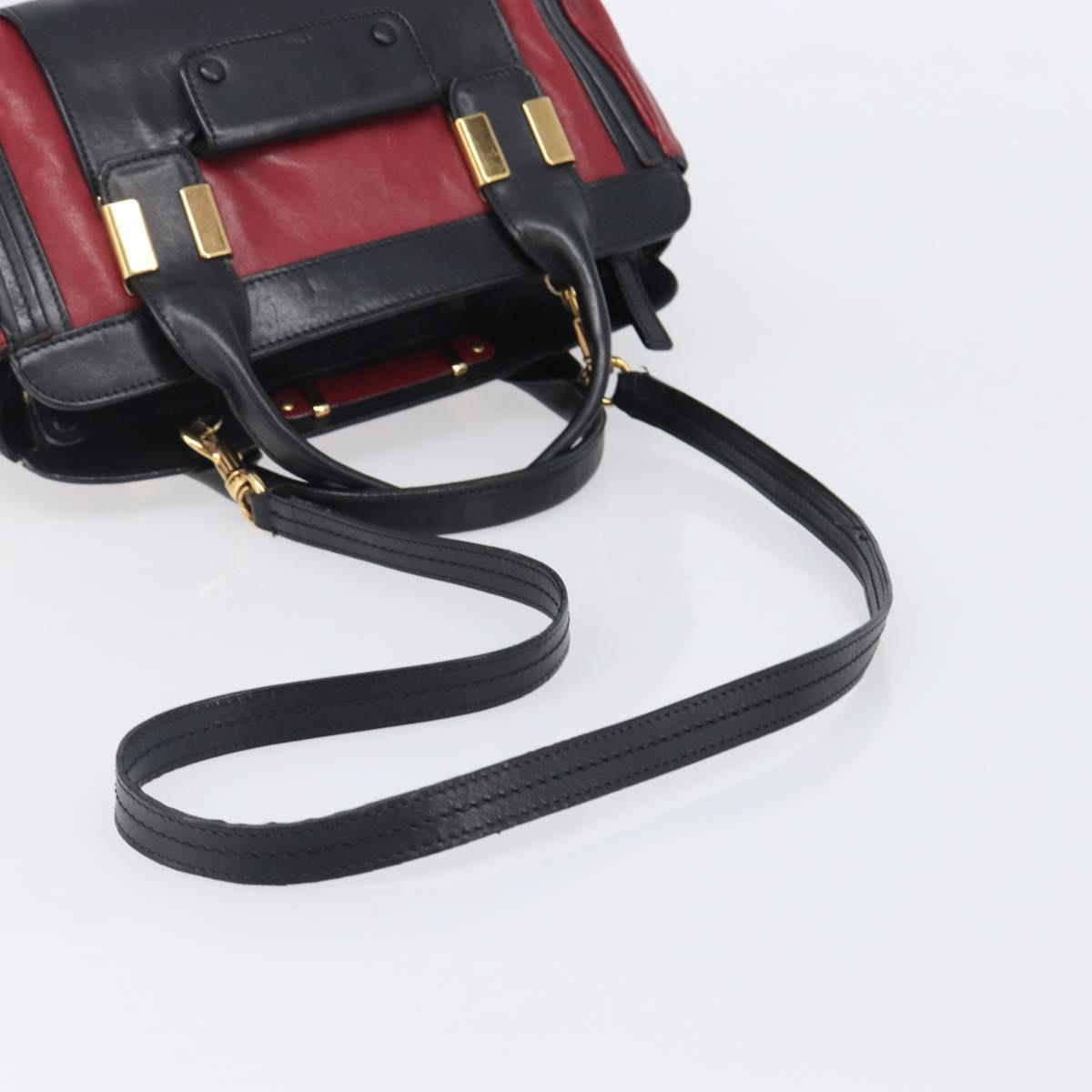 Chloe Alice Hand Bag Leather 2way Red Gold Tone Auth ka6070