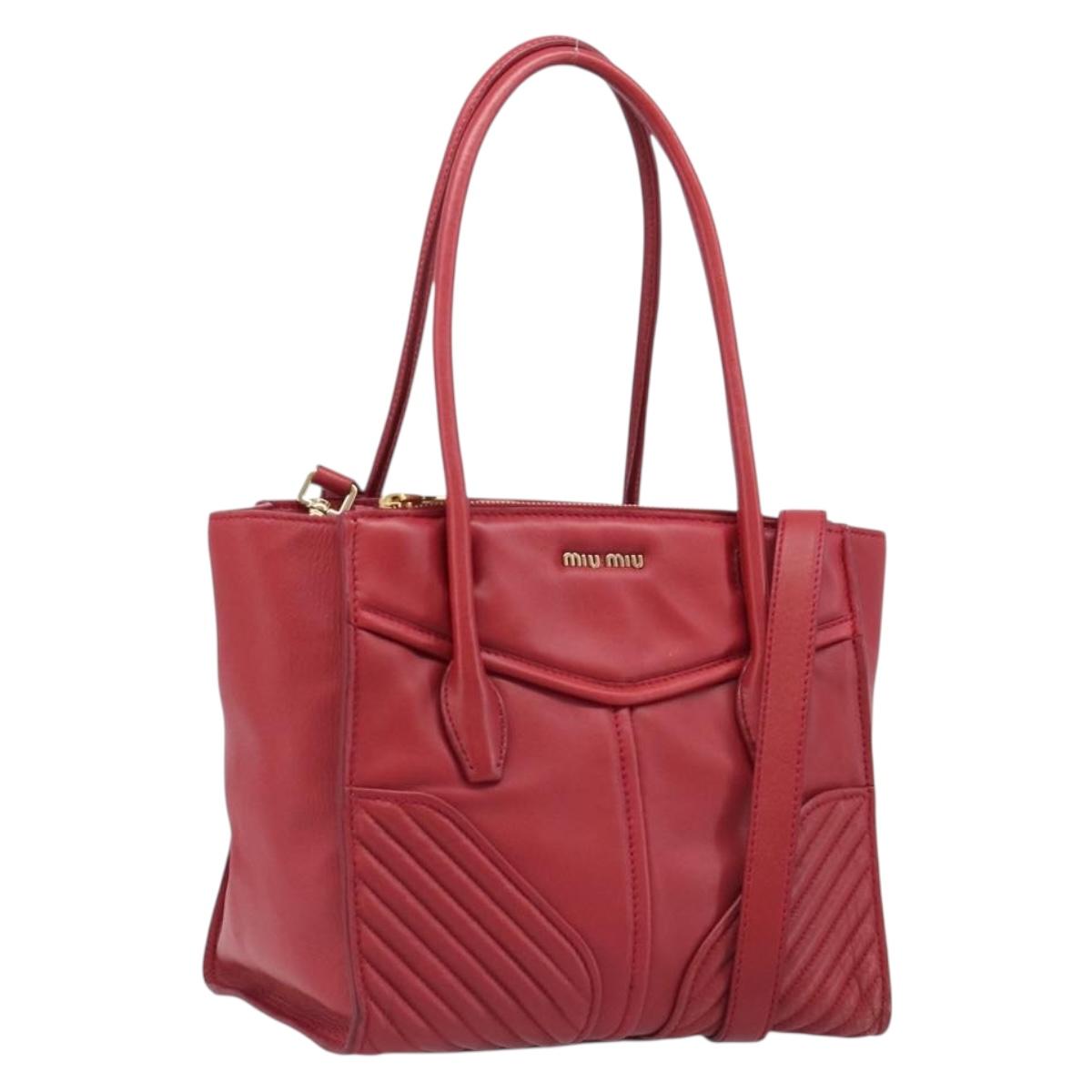 Miu Miu Tote Bag Leather 2way Red Gold Tone Auth ka6072A