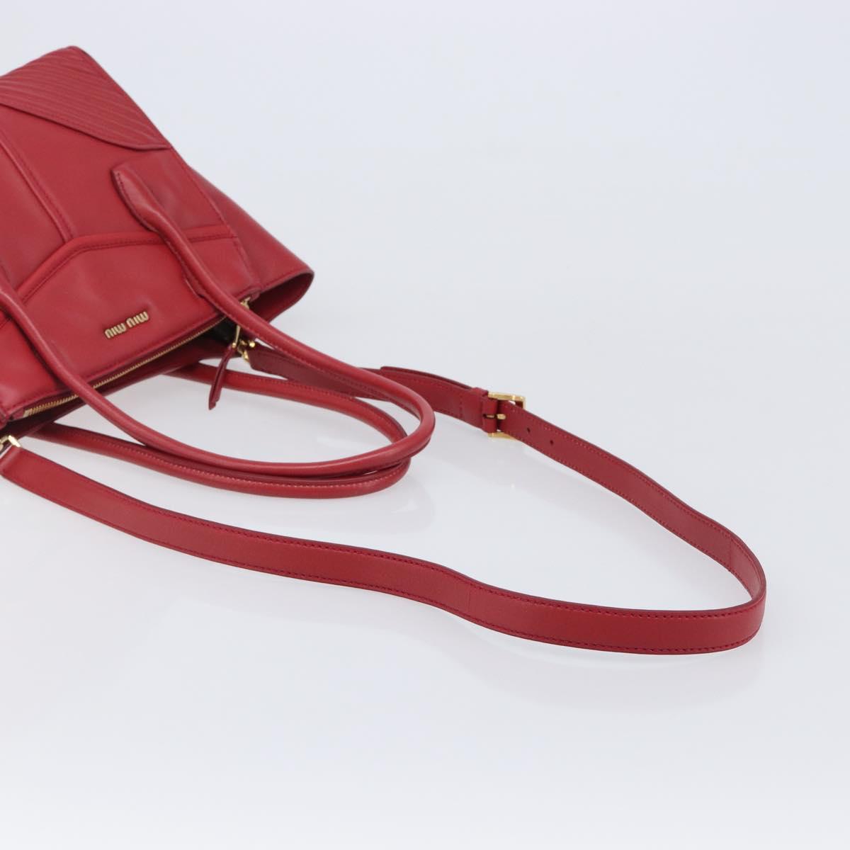 Miu Miu Tote Bag Leather 2way Red Gold Tone Auth ka6072A