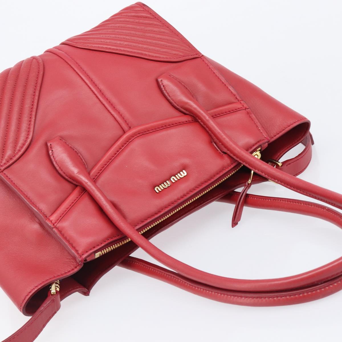 Miu Miu Tote Bag Leather 2way Red Gold Tone Auth ka6072A