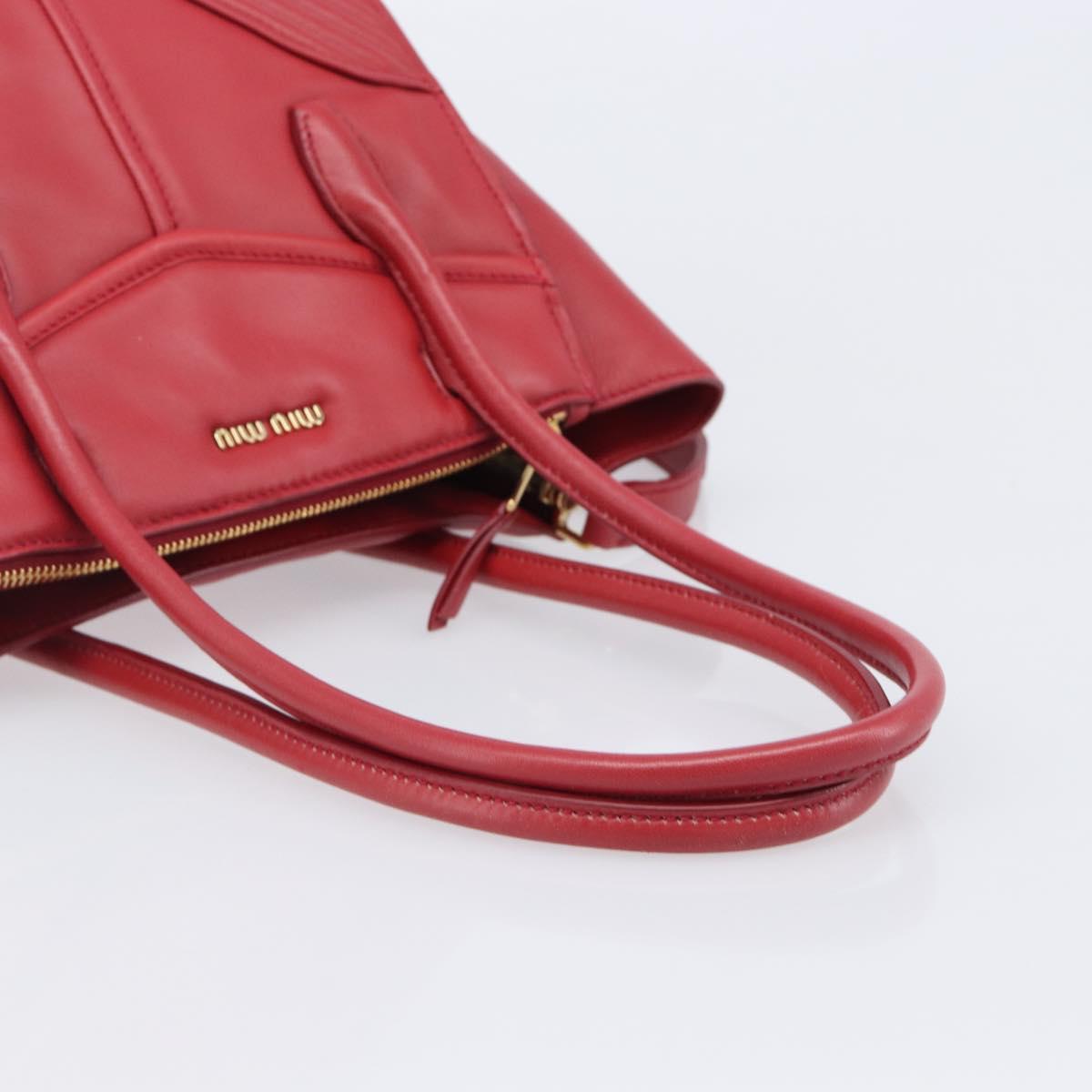 Miu Miu Tote Bag Leather 2way Red Gold Tone Auth ka6072A