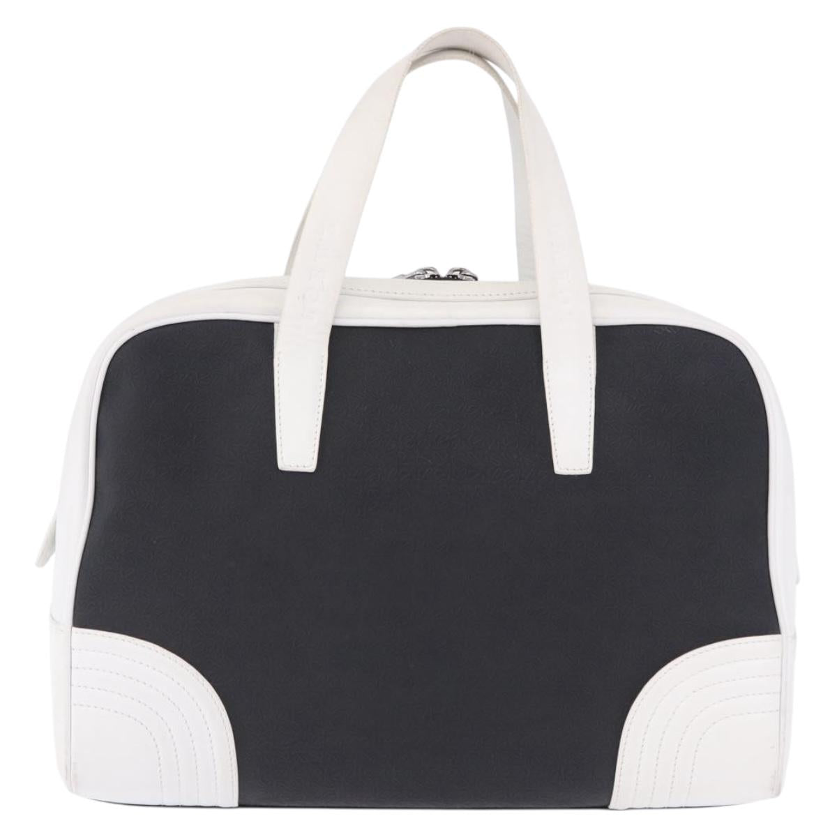 LOEWE Anagram Hand Bag PVC Leather Black White Auth ka6073