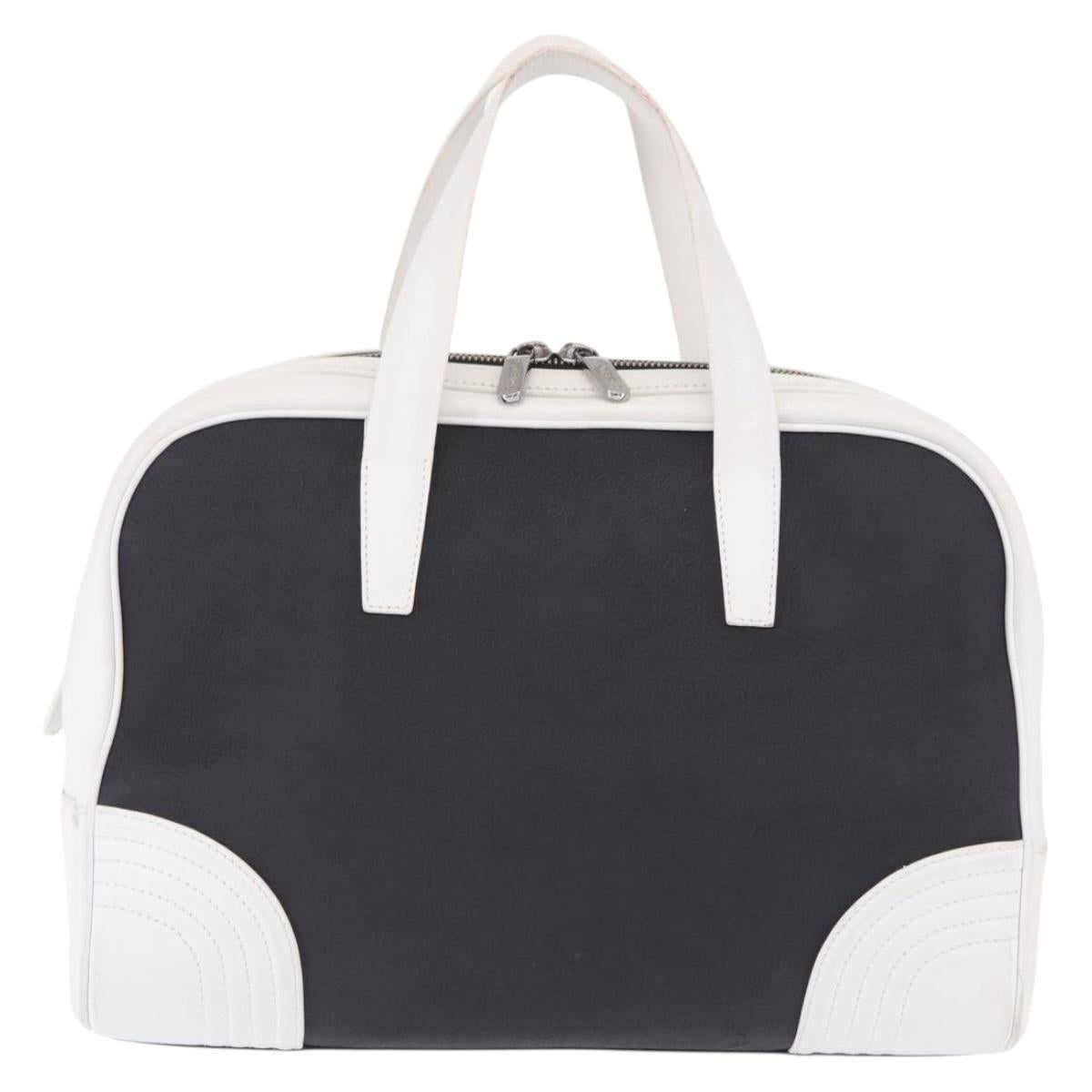 LOEWE Anagram Hand Bag PVC Leather Black White Auth ka6073