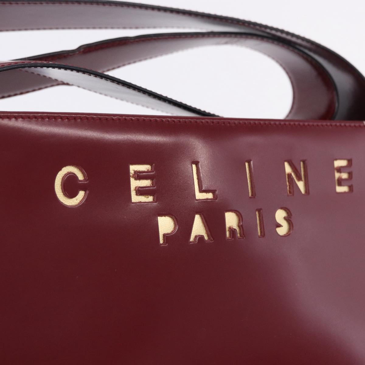 CELINE Shoulder Bag Leather Bordeaux Gold Tone Auth ka6074
