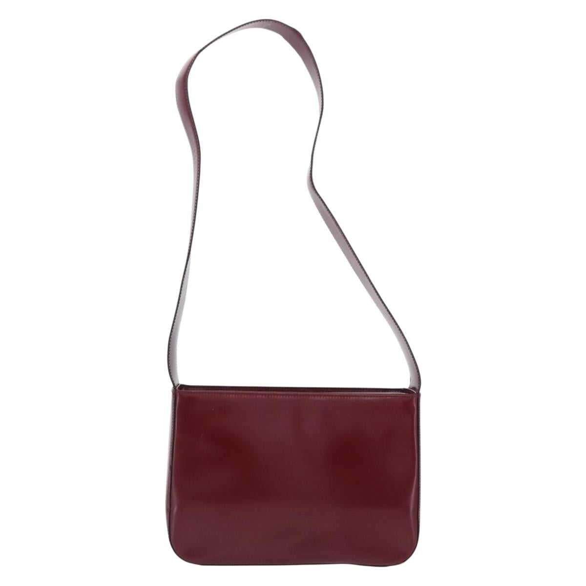 CELINE Shoulder Bag Leather Bordeaux Gold Tone Auth ka6074