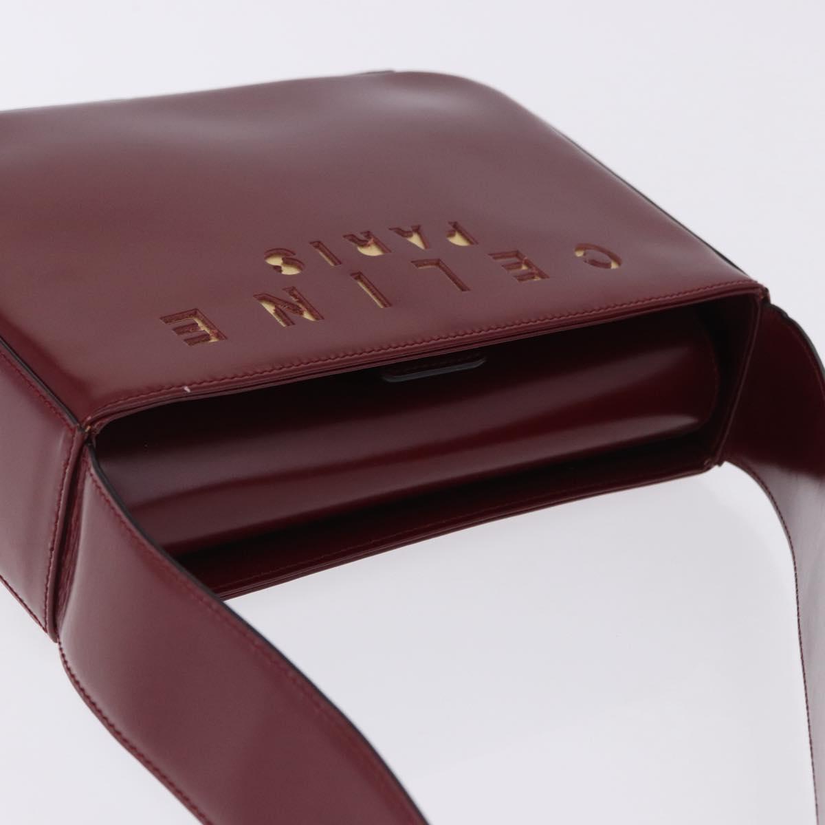 CELINE Shoulder Bag Leather Bordeaux Gold Tone Auth ka6074